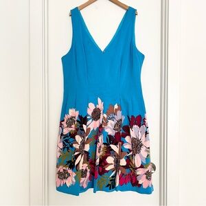 Tracy Reese x Anthropologie Spring Daisy Dress Size 14 Blue Fit Flare Floral
